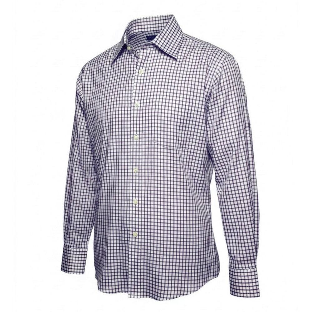 Peter Millar Nanoluxe Purple and White Long Sleeve Shirt Size Medium Cotton